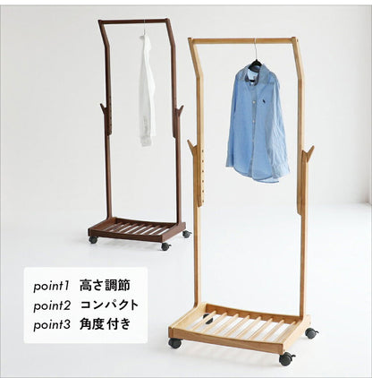 ハンガーラック 高さ調節 5段階 スリム キャスター付 棚 ランドセル フック 子供 キッズ 大人 幅58.5 奥行38.5 木製 おしゃれ 服掛け コート掛け(代引不可)(代引不可)