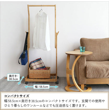 ハンガーラック 高さ調節 5段階 スリム キャスター付 棚 ランドセル フック 子供 キッズ 大人 幅58.5 奥行38.5 木製 おしゃれ 服掛け コート掛け(代引不可)(代引不可)