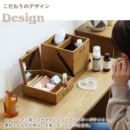 コスメボックス メイクボックス ミラー付き 木製 天然木 取っ手付き 持ち運び可能 小物入れ 化粧入れ 鏡 ドレッサー 化粧品収納 寝室 ベッドルーム プレゼント お祝い 母の日 K-3745(代引不可)