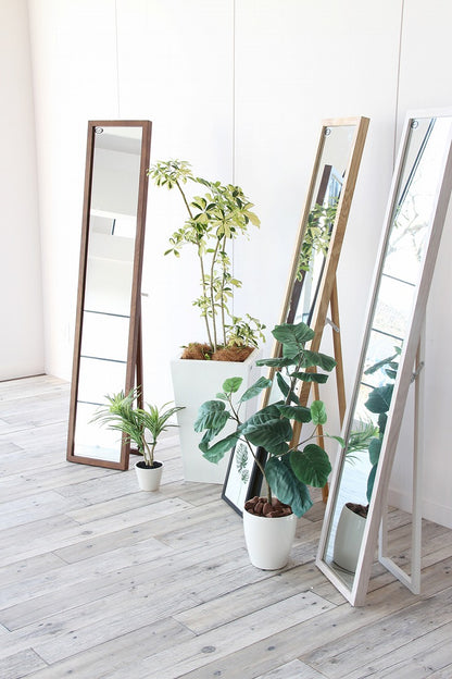 スタンドミラー インセットミラー 飛散防止対策 姿見ミラー シンプル 鏡 木製ミラー 全身ミラー(代引不可)