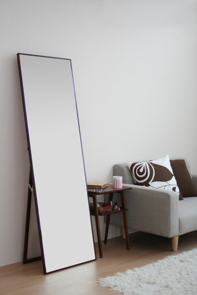 ミラー 全身鏡 50×160cm 飛散防止加工 鏡 大きめ スタンドミラー 天然木 姿見 おしゃれ 北欧 木製 アンティーク 折りたたみ 収納 完成品 ワイド(代引不可)