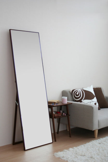 ミラー 全身鏡 50×160cm 飛散防止加工 鏡 大きめ スタンドミラー 天然木 姿見 おしゃれ 北欧 木製 アンティーク 折りたたみ 収納 完成品 ワイド(代引不可)