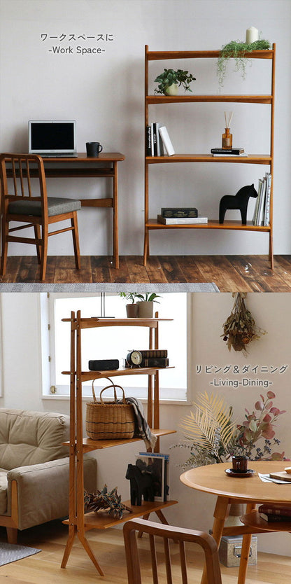 オープンシェルフ 飾り棚 4段 幅84.5 奥行30 高さ145cm 天然木 ディスプレイシェルフ オープンラック コンパクト レトロ おしゃれ 収納家具 間仕切り 棚 収納 リビング R-3741(代引不可)