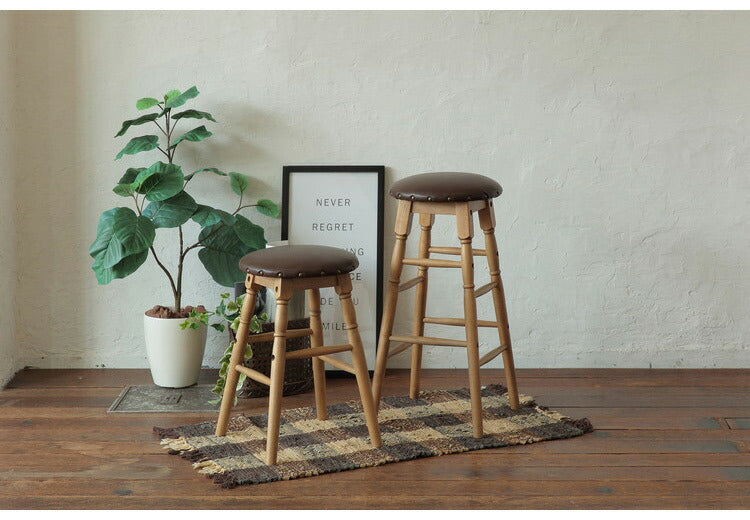 スツール ハイスツール ヴィンテージ お手入れ簡単 子供椅子 いす イス 天然木 レトロ おしゃれ 北欧 かわいい ウッドチェア チェア 玄関 リビング カフェ ブラウン(代引不可)