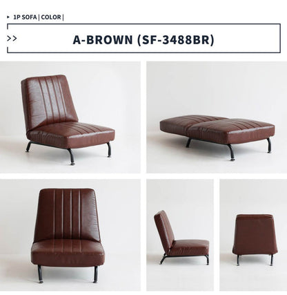 ソファ 1人掛け 脚付き リクライニング 1人用 おしゃれ 北欧 ローソファ ロータイプ ヴィンテージ レザー スチール ブラウン 省スペース 一人暮らし(代引不可)