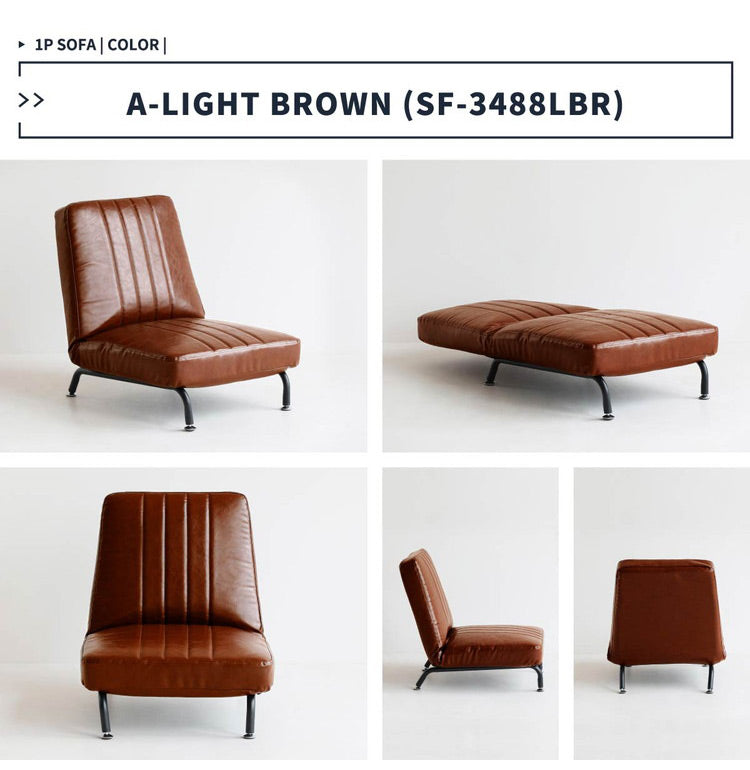 ソファ 1人掛け 脚付き リクライニング 1人用 おしゃれ 北欧 ローソファ ロータイプ ヴィンテージ レザー スチール ブラウン 省スペース 一人暮らし(代引不可)