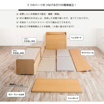 ベッド シングル 収納付き 日本製 フレームのみ カウンター コンセント 大容量 ベッドフレーム 木製 引き出し付き 収納ベッド 木製ベッド シンプル インテリア 北欧(代引不可)