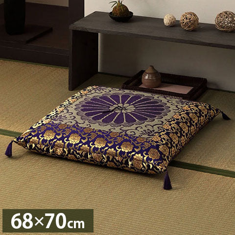 日本製 御前座布団 い草 生地 リバーシブル 盆 法事 仏前 菊柄 豪華 約68×70cm(代引不可)