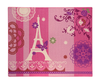 デスクカーペット 女の子 エッフェル柄 『ジェンヌ ツー』 ピンク デスクカーペット 約110×133cm 子供 ルームマット(代引不可)