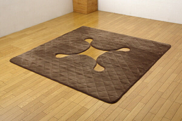掘りごたつ用 洗える ホットカーペット対応ラグ H舞ツー堀 ブラウン 190×190cm（穴部90×90cm）(代引不可)