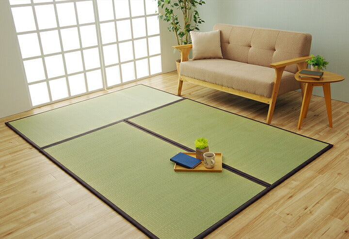 純国産 い草 日本製 3P 約82×164×1.7cm 置き畳 ユニット畳 簡単 和室 ブラウン 軽量 ジョイント付き 国産 いぐさ い草 上敷き ジョイントマット プレイマット 長方形 正方形 畳マット 畳(代引不可)