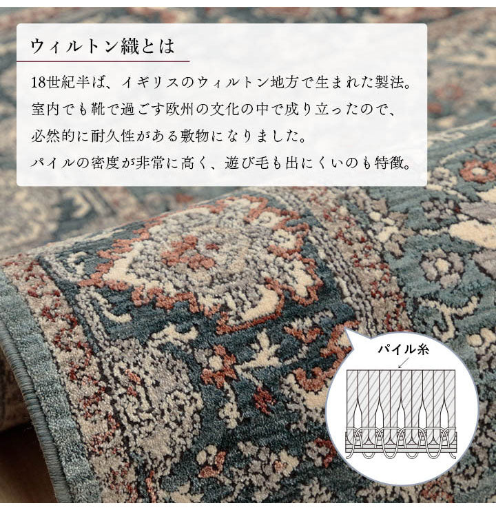 ウィルトン玄関マット 約70×120cm 玄関 マット トルコ製 ウィルトン 織り クラシカル柄 上品 繊細 立体感 超高目付 肌触り柔らか 抗菌防臭 消臭 丈夫 へたりにくい 1年中 ソファー前用(代引不可)