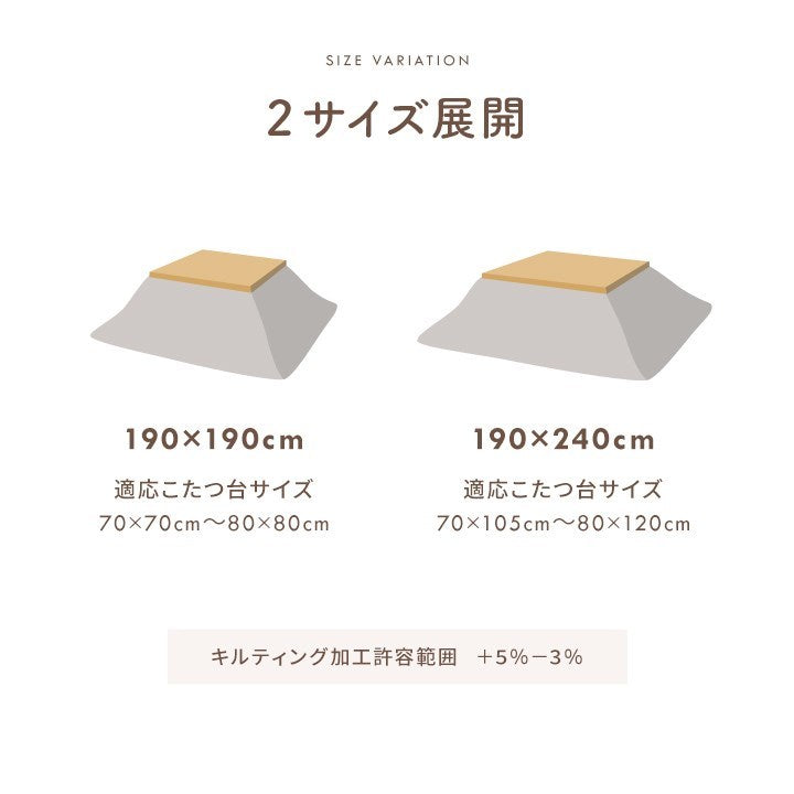 こたつ布団 上掛けカバー リバーシブル 正方形 無地 コンパクト 洗える ベージュ ブラウン 約190×190cm ベース(代引不可)