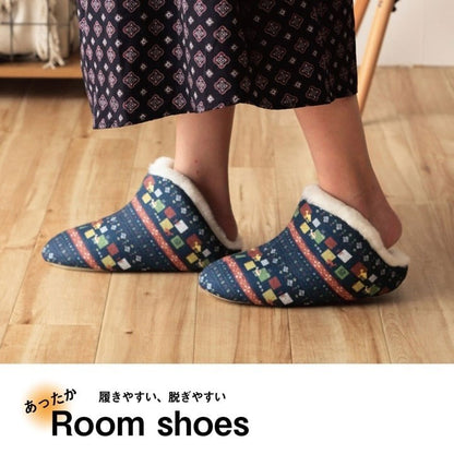 ルームシューズ スリッパ 兼用 Lサイズ 約25~27cm ネイビー 甲高 履きやすい 室内 もこもこ あったか 秋冬 冷え性 おしゃれ ギャベ風 ギフト プレゼント ビータ(代引不可)