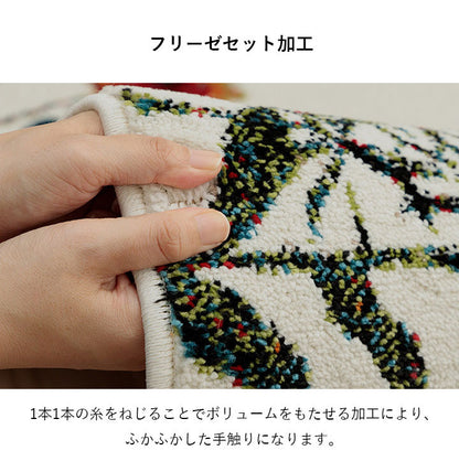 ウィルトン玄関マット 玄関 マット トルコ製 ウィルトン 織り 花柄 ボタニカル柄 上品 抗菌防臭 消臭 丈夫 へたりにくい ソファー前用 ベッドサイド用 約60×90cm楕円 アイボリー(代引不可)