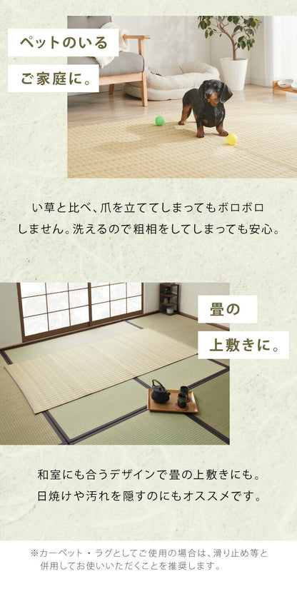 洗える い草調 カーペット ダイニング ラグ 江戸間6畳(約261×352cm) 長方形 敷詰 上敷き 丈夫 日本製 国産 除菌スプレー対応 ござ アウトドア ペット 犬 猫(代引不可)