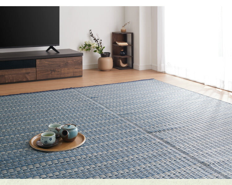 洗える い草調 カーペット ダイニング ラグ 団地間10畳(約425×340cm) 長方形 敷詰 上敷き 丈夫 日本製 国産 除菌スプレー対応 ござ アウトドア ペット 犬 猫(代引不可)