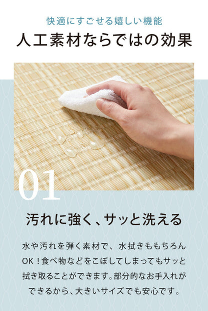 洗える い草調 カーペット ダイニング ラグ 江戸間10畳(約435×352cm) 長方形 敷詰 上敷き 丈夫 日本製 国産 除菌スプレー対応 ござ アウトドア ペット 犬 猫(代引不可)