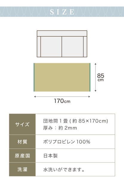 洗える い草調 カーペット ダイニング ラグ 団地間1畳(約85×170cm) 長方形 敷詰 上敷き 丈夫 日本製 国産 除菌スプレー対応 ござ アウトドア ペット 犬 猫(代引不可)