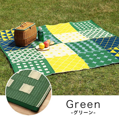 パッチワーク調 洗える ラグ アウトドア 収納袋付き 国産 日本製 丈夫 グリーン 約174×174cm 江戸間2畳 かわいい おしゃれ(代引不可)