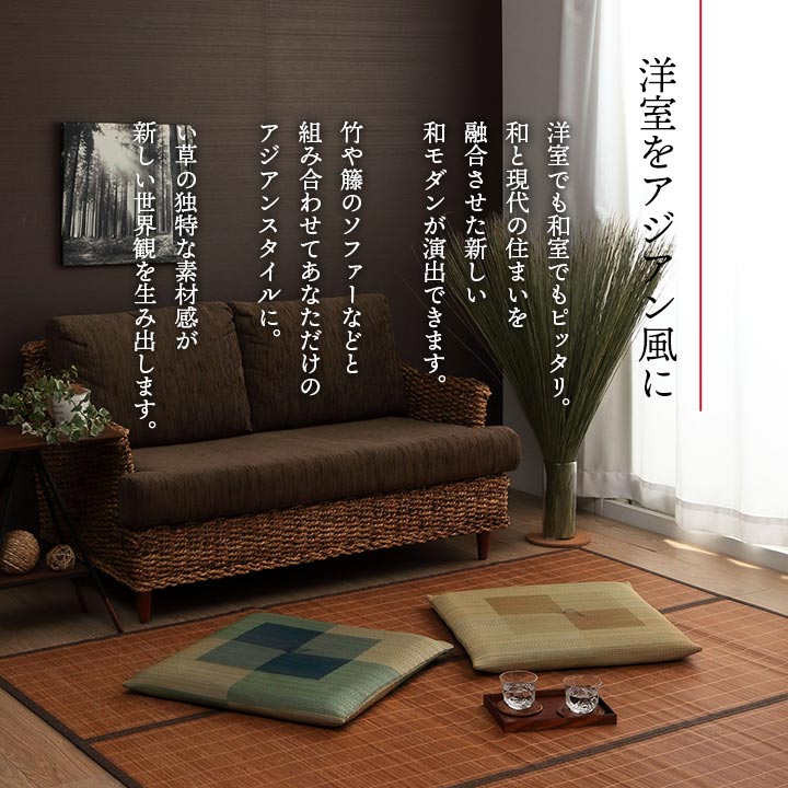 2枚組 日本製 い草 座布団 クッション シンプル 捺染 約55×55cm(代引不可)