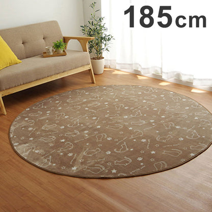 ラグ カーペット 約185cm 円形 洗える アニマル柄 ネコ柄 キャット柄 ホットカーペット 床暖房 フランネル オールシーズン おしゃれ かわいい 北欧 抗菌 防臭 丸洗い 洗濯可能 丸形(代引不可)