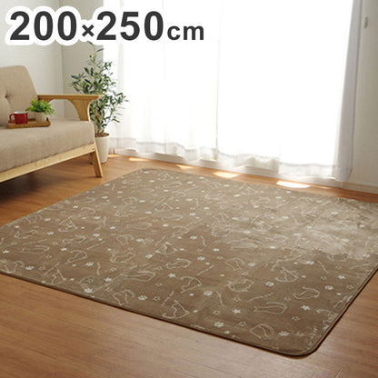 ラグ カーペット 3畳 約200×250cm 洗える アニマル柄 ネコ柄 キャット柄 ホットカーペット 床暖房 フランネル オールシーズン おしゃれ かわいい 北欧 抗菌 防臭 丸洗い 洗濯可能(代引不可)