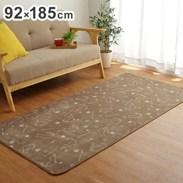 ラグ カーペット 1畳 約92×185cm 洗える アニマル柄 ネコ柄 キャット柄 ホットカーペット 床暖房 フランネル オールシーズン おしゃれ かわいい 北欧 抗菌 防臭 丸洗い 洗濯可能(代引不可)
