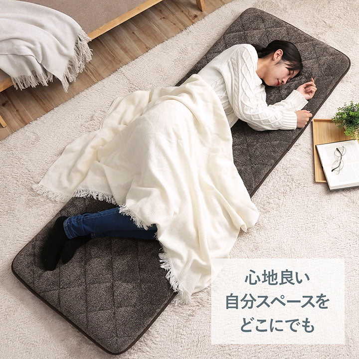 クッション 座布団 あったか 寝転ぶ 三層 キルティング 洗える 約65×115cm ブラウン かわいい おしゃれ(代引不可)