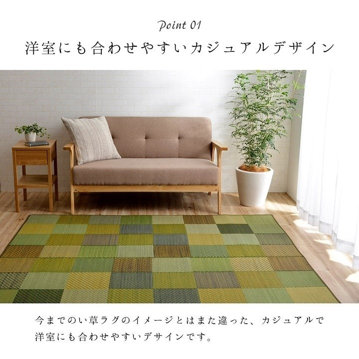 ラグ 純国産 国産 日本製 い草 抗菌防臭 自然素材 モダン 『DXカラフルブロック』 ブルー 約191×191cm カラフルブロック(代引不可)