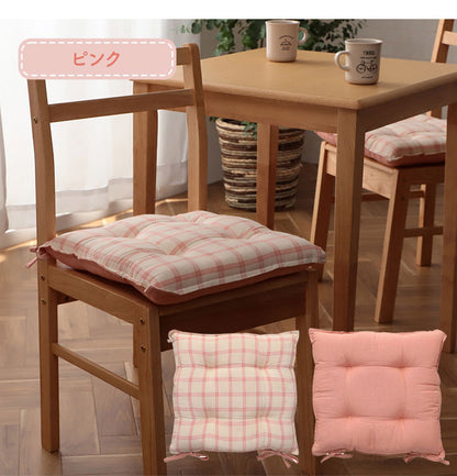 オーガニックコットン クッション シート 四角 椅子 日本製 綿100% チェック 洗える 約43×43cm おしゃれ かわいい 角型 格子 チェア いす エミリー(代引不可)