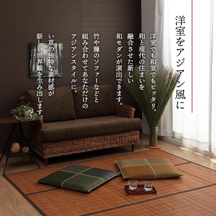 2枚組 日本製 い草 座布団 クッション モダン 織込 約55×55cm(代引不可)