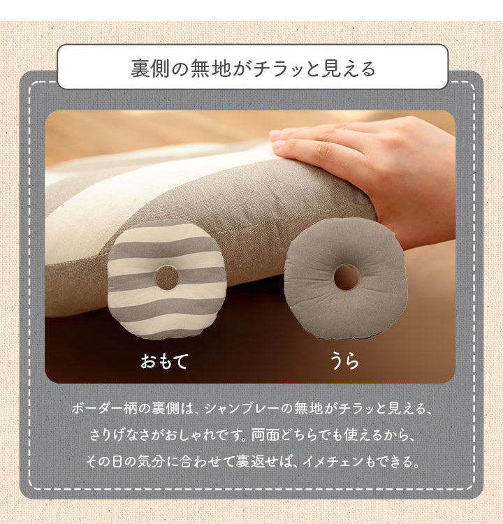 オーガニックコットン シートクッション 円形 円座 穴あき 洗える 日本製 綿100% ボーダー 約35cm丸 おしゃれ かわいい マタニティ 妊婦 ママ ギフト プレゼント フロー(代引不可)