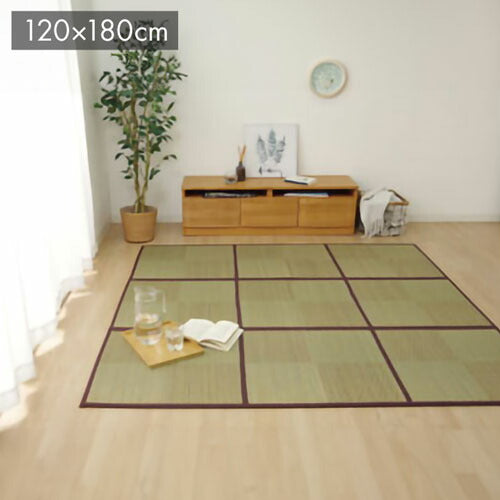 ラグ 長方形 夏用 い草 ブロック 格子柄 市松 チェック 置き畳風 ブラウン 120×180cm ノア(代引不可)