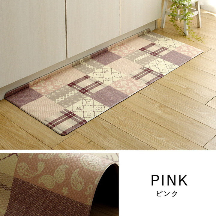 キッチンマット 45×180cm PVC使用 お手入れ簡単 拭ける お掃除ロボ対応 すべりにくい 薄手 耐圧分散 北欧風 カントリー調 インテリア おしゃれ 台所 撥水 滑らない(代引不可)
