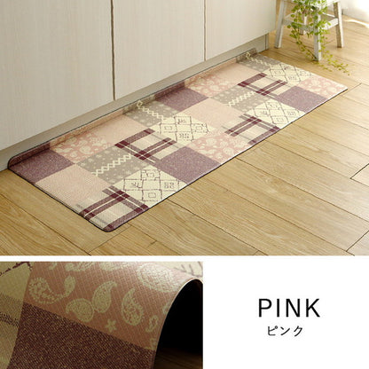 キッチンマット 45×180cm PVC使用 お手入れ簡単 拭ける お掃除ロボ対応 すべりにくい 薄手 耐圧分散 北欧風 カントリー調 インテリア おしゃれ 台所 撥水 滑らない(代引不可)