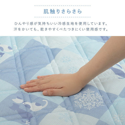 敷パッド 100×200cm シングル 接触冷感 リバーシブル ゴムバンド 洗濯 可愛い 猫柄 おすすめ ひんやり 肌触り 節電 冷感寝具 夏用 涼しい オールシーズン(代引不可)