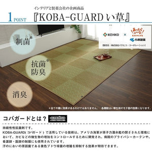 敷物 花ござ 国産 純国産 日本製 小林製薬 持続性抗菌剤 KOBA-GUARD 制菌 抗菌防臭 夏 い草 市松 モダン 滑り止め 不織布 グリーン 江戸間3畳 約174×261cm ラウム(代引不可)