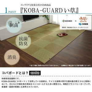 敷物 花ござ 国産 純国産 日本製 小林製薬 持続性抗菌剤 KOBA-GUARD 制菌 抗菌防臭 夏 い草 市松 モダン 滑り止め 不織布 グレー 江戸間6畳 約261×352cm ラウム(代引不可)