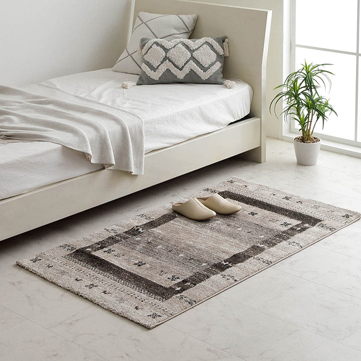 トルコ製 ウィルトン織り カーペット ラグ 絨毯 長方形 ギャッベ柄 グレー 約80×140cm かわいい おしゃれ(代引不可)