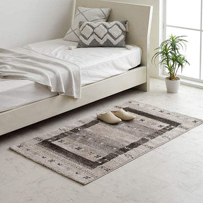 トルコ製 ウィルトン織り カーペット ラグ 絨毯 長方形 ギャッベ柄 グレー 約80×140cm かわいい おしゃれ(代引不可)