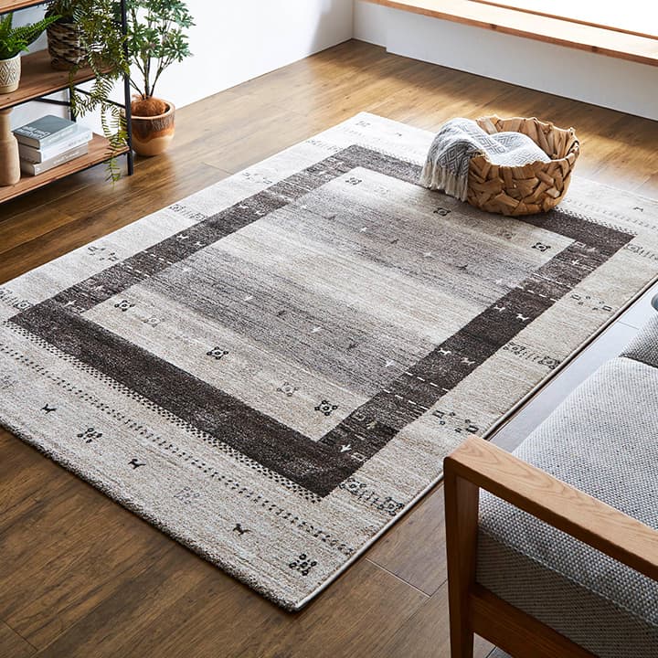 トルコ製 ウィルトン織り カーペット ラグ 絨毯 長方形 ギャッベ柄 グレー 約133×190cm かわいい おしゃれ(代引不可)