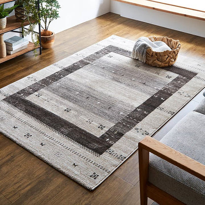 トルコ製 ウィルトン織り カーペット ラグ 絨毯 長方形 ギャッベ柄 グレー 約133×190cm かわいい おしゃれ(代引不可)