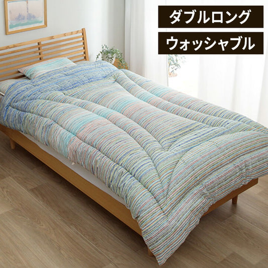 洗えるAZ ダブル セット BL寝具 洗える 清潔 掛け布団 東レft綿 カバー付き 日本製 ダブルロング 約190×210cm マルチブルー(代引不可)