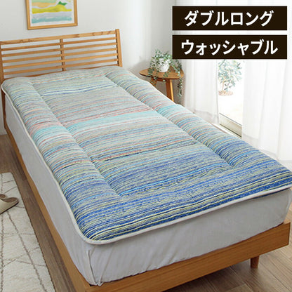 洗えるAZ敷布団 ダブル セット BL寝具 洗える 清潔 敷き布団 東レft綿 カバー付き 四つ折り コンパクト収納 日本製 ダブルロング 約140×210cm マルチブルー(代引不可)
