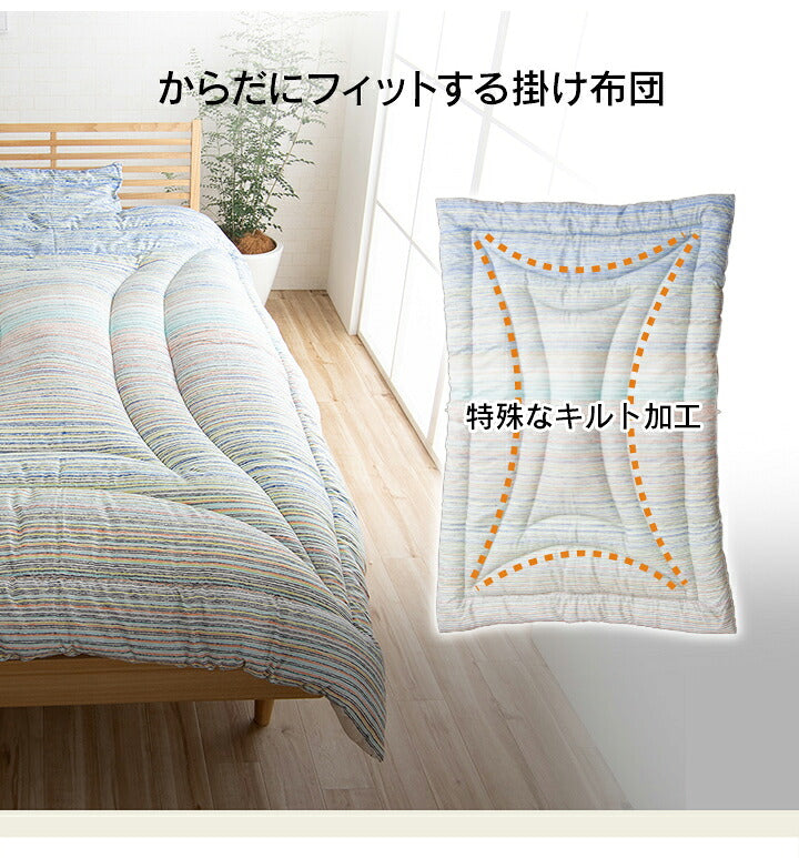 洗えるAZ シングル 6P BL寝具 洗える 清潔 組布団 6点セット 東レft綿 カバー付き 日本製 シングルロング 掛け約150×210cm 敷き100×210cm マルチブルー(代引不可)