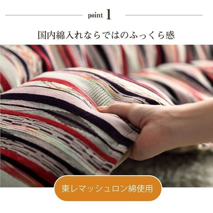 【500円OFF】こたつ布団 正方形 日本製 シェニール ストライプ調 カラフル エスニック ブルー 約200×200cm アシュリー(代引不可)