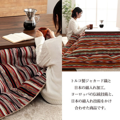 【1000円OFF】こたつ布団 長方形 日本製 シェニール ストライプ調 カラフル エスニック ブルー 約200×250cm アシュリー(代引不可)