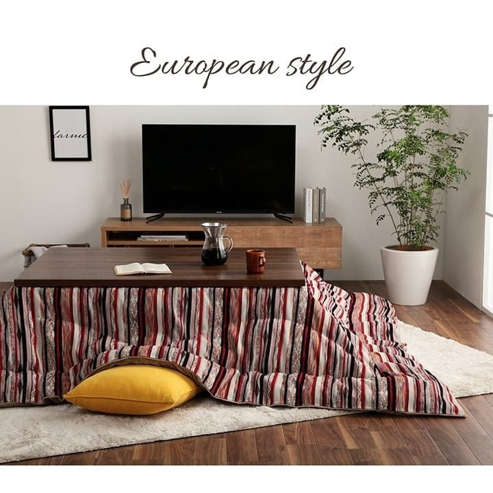 こたつ布団 長方形 日本製 シェニール ストライプ調 カラフル エスニック ブルー 約200×290cm アシュリー(代引不可)