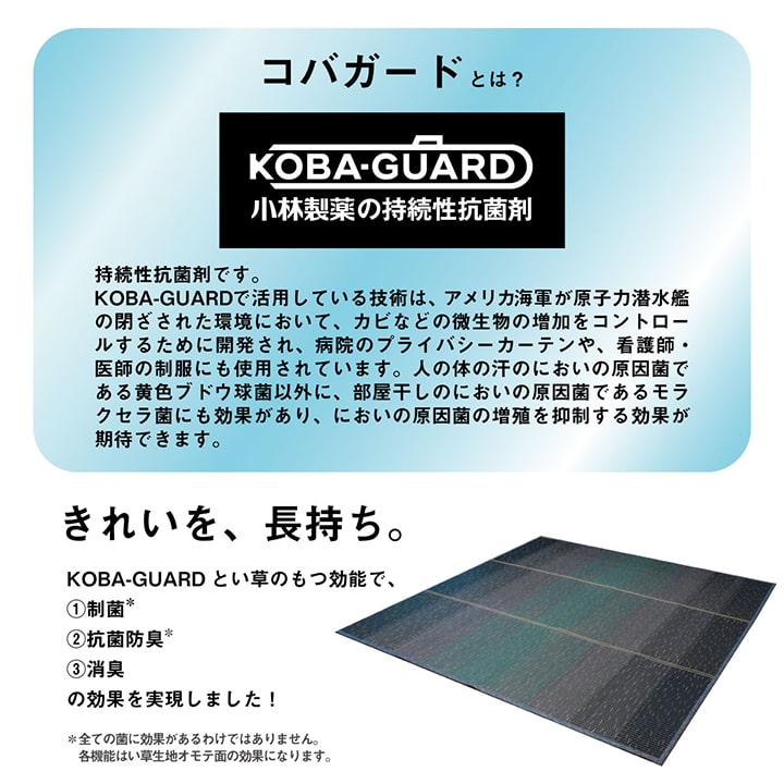 ラグ マット 60×180cm 小林製薬 持続性抗菌剤 KOBA-GUARD 制菌 抗菌防臭 滑り止め 不織布 夏 い草 グラデーション(代引不可)